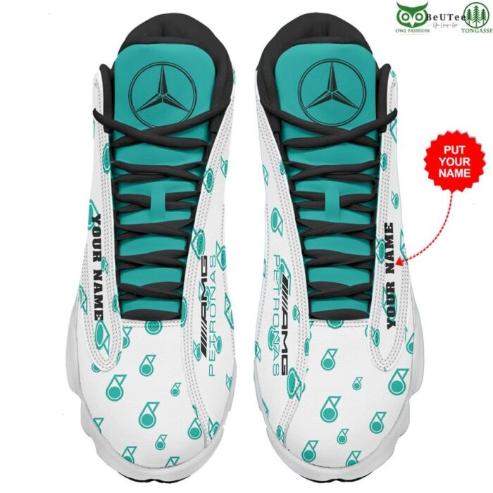 Personalized Mercedes Petronas white turquoise Air Jordan 13 Sneaker