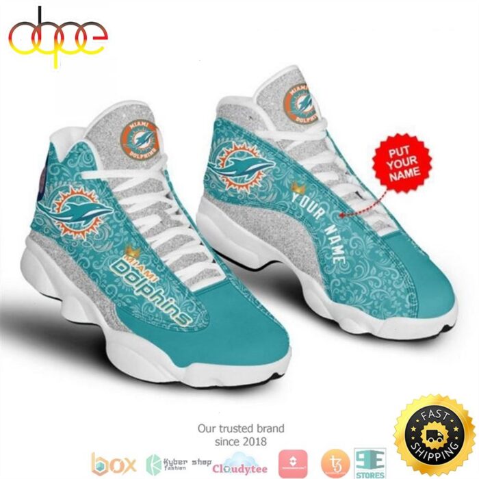 Personalized Miami Dolphins Football NFL 18 Big Logo Air Jordan 13 Sneaker Shoes