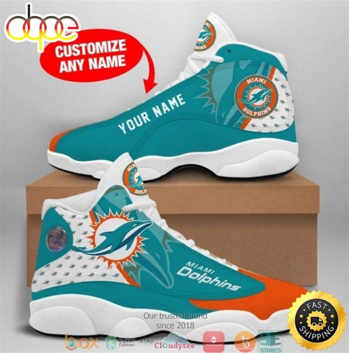 Personalized Miami Dolphins NFL Big Logo Air Jordan 13 Sneaker Shoes