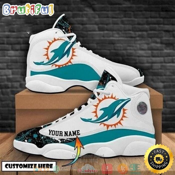 Personalized Miami Dolphins NFL Football Team Big Logo 34 Gift Air Jordan 13 Sneaker Shoes