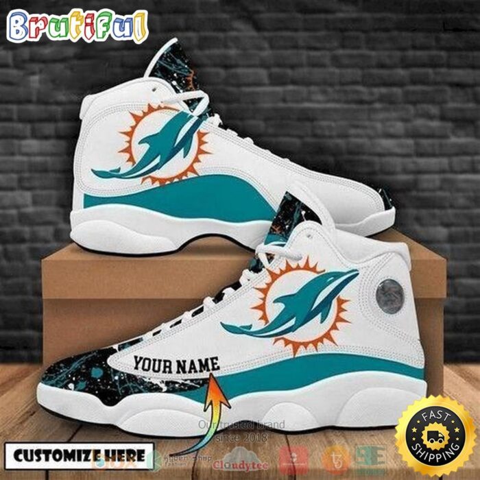 Personalized Miami Dolphins NFL Football Team Logo Custom Air Jordan 13 Shoes