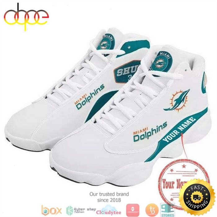 Personalized Miami Dolphins NFL Team Big Logo Air Jordan 13 Sneaker Shoes