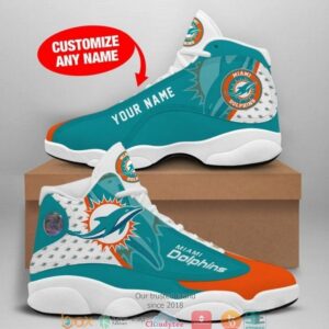 Personalized Miami Dolphins Nfl Big Logo Air Jordan 13 Sneaker Shoes