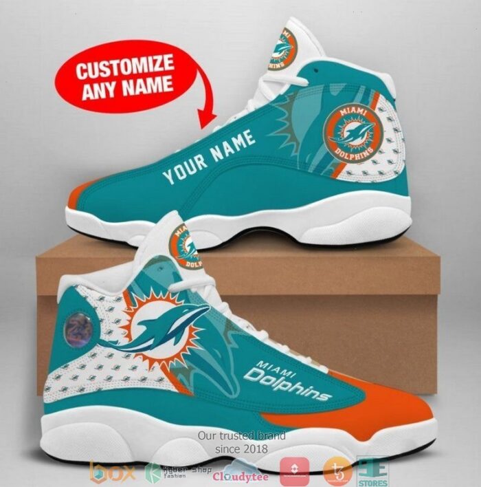 Personalized Miami Dolphins Nfl Big Logo Air Jordan 13 Sneaker Shoes