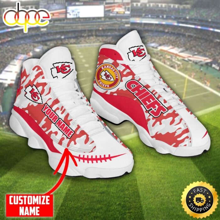 Personalized NFL Kansas City Chiefs Camo Red Air Jordan 13 Shoes