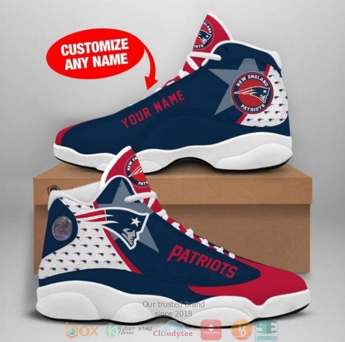 Personalized New England Patriots Nfl Big Logo Football Team 2 Air Jordan 13 Sneaker Shoes