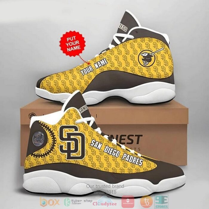 Personalized San Diego Padres Football Mlb Big Logo Air Jordan 13 Sneaker Shoes