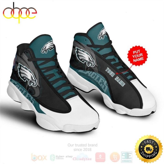 Philadelphia Eagles Football Team NFL Custom Name Air Jordan 13 Shoes