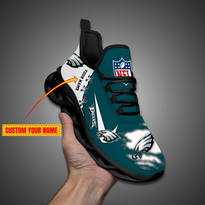 Philadelphia Eagles Personalized Ripped Design NFL Max Soul Shoes