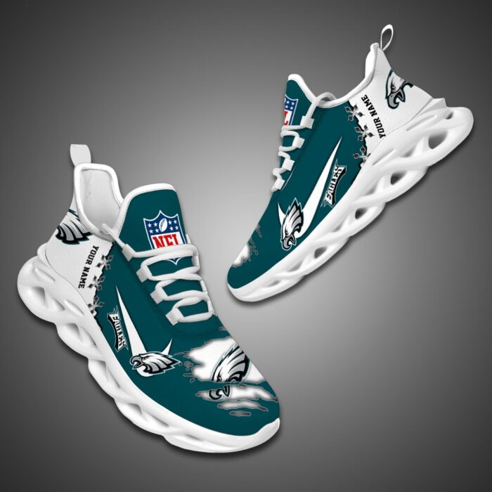 Philadelphia Eagles Personalized Ripped Design NFL Max Soul Shoes