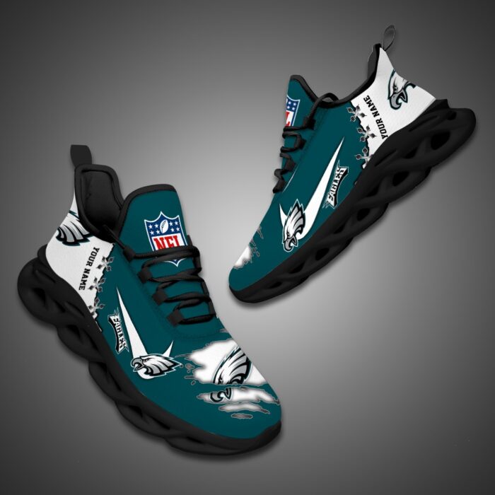 Philadelphia Eagles Personalized Ripped Design NFL Max Soul Shoes