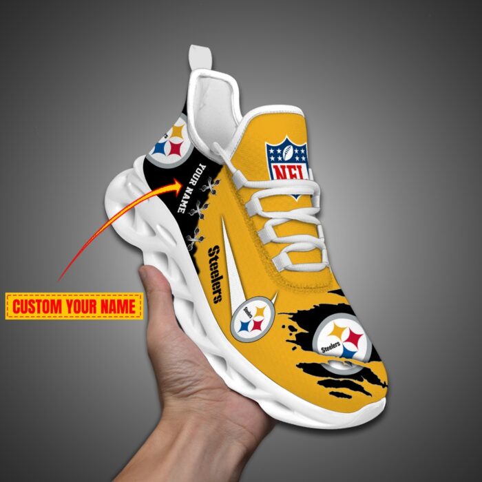 Pittsburgh Steelers Personalized Ripped Design NFL Max Soul Shoes