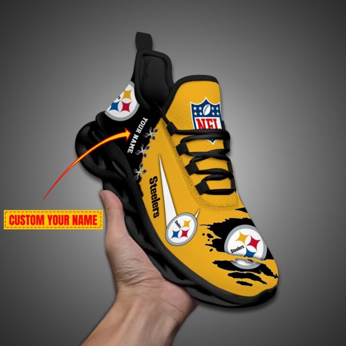 Pittsburgh Steelers Personalized Ripped Design NFL Max Soul Shoes