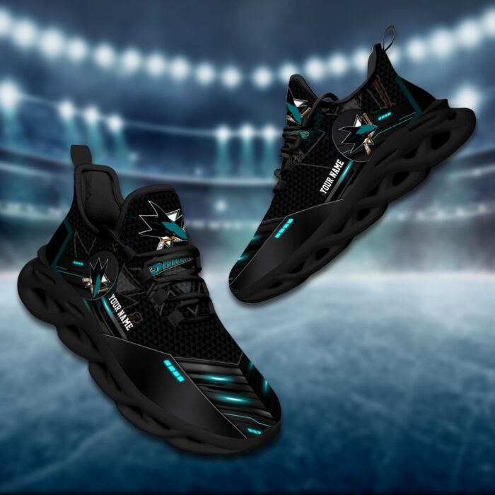 San Jose Sharks Personalized NHL Sport Black Max Soul Shoes