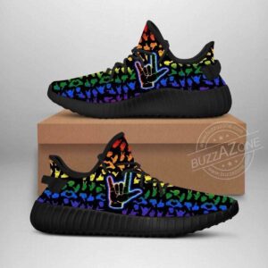 Sign Language Lgbt Love Black And White Yeezy Boost Shoes Sport Sneakers Yeezy Shoes