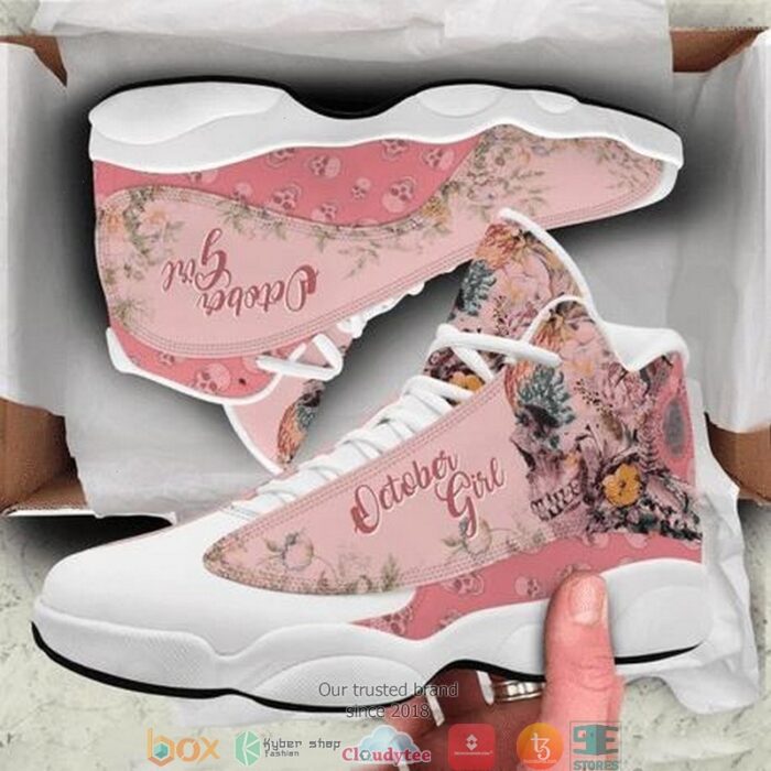 Skull Gift Pink October Girl Skull Air Jordan 13 Sneaker Shoes