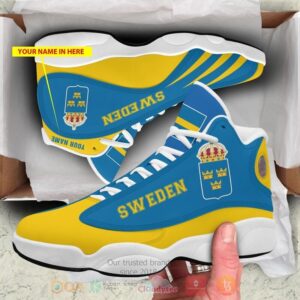 Sweden Personalized Blue Yellow Air Jordan 13 Shoes