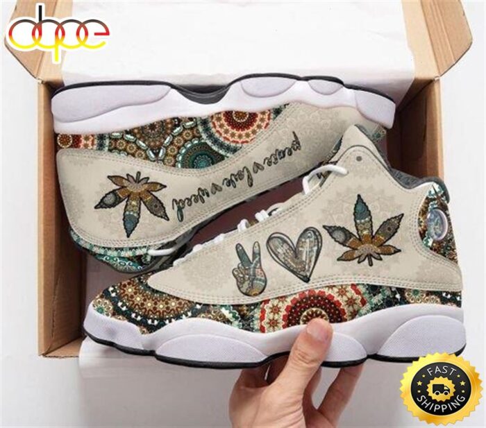 The Mandala Peace Love Weed All Over Printed Air Jordan 13 Sneakers