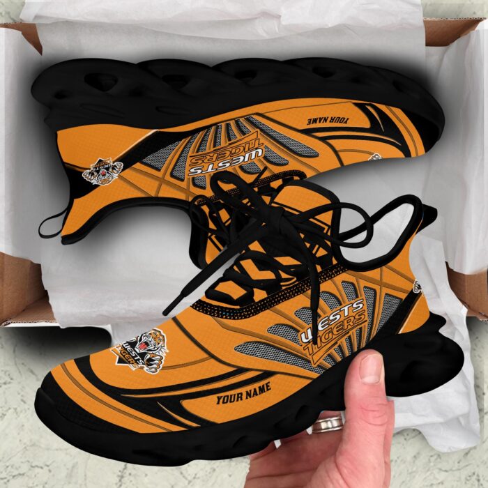 Wests Tigers Custom Name NRL Max Soul Shoes