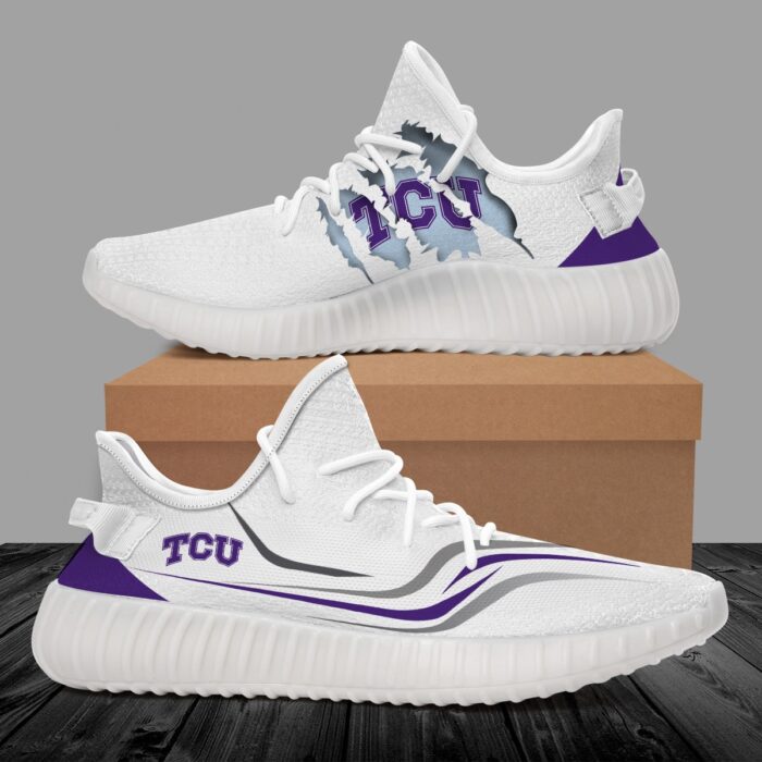 Yeezy Shoes Ncaa Tcu Horned Frogs White Purple Yeezy Boost Sneakers V1