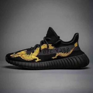 Yellow Dragon In Black Limited Edition Yeezy Boost Shoes Sport Sneakers Yeezy Shoes