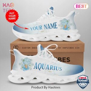 Zodiac Aquarius White Mix Blue Custom Name Max Soul Shoes